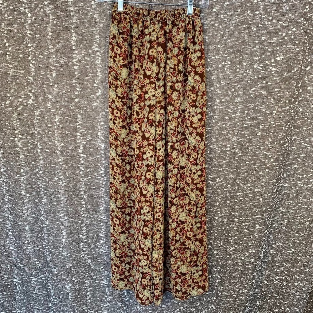 Wide Leg Floral Palazzo Pants in Burgundy and Cream